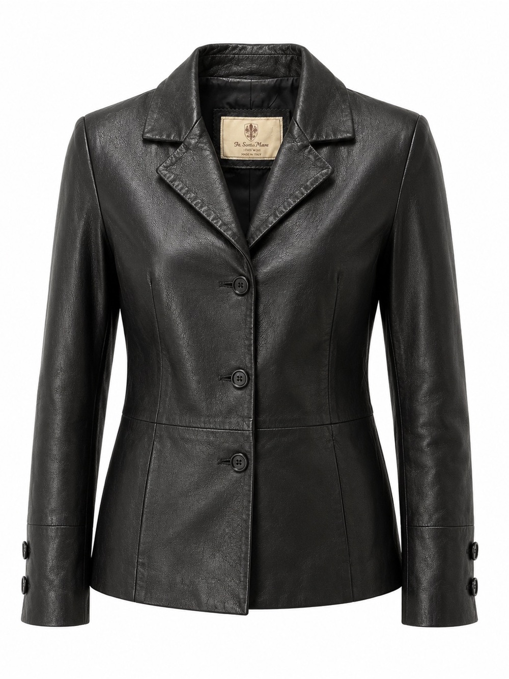 Por Santa Maria Women's Black Leather Blazer Jacket -